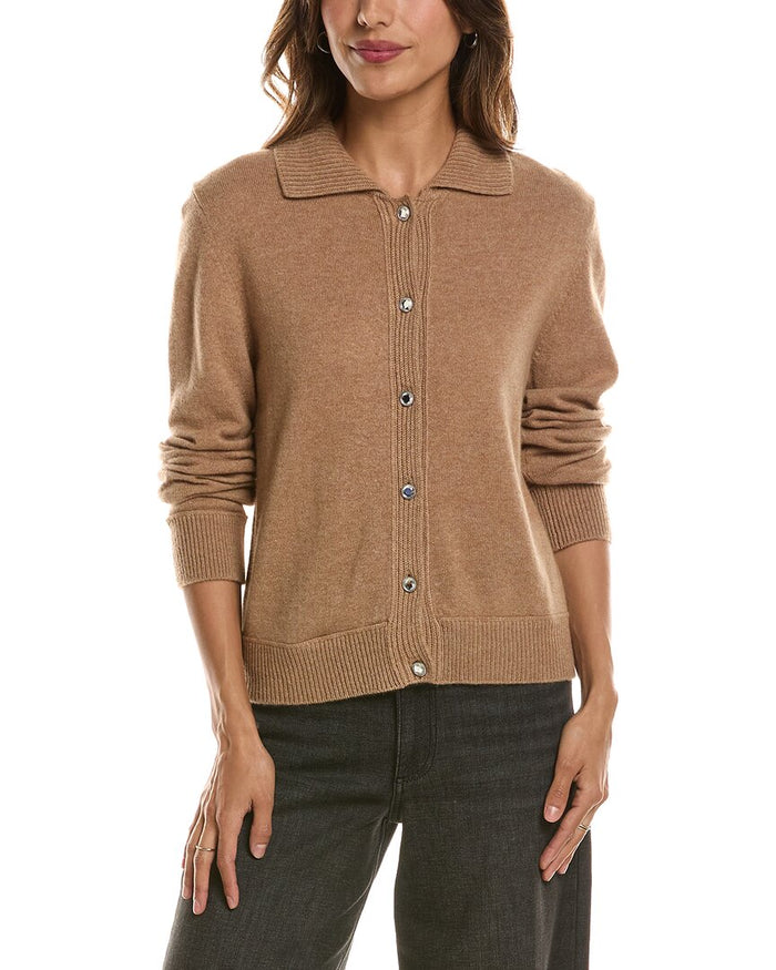Forte Cashmere Rib Trim Wool & Cashmere-Blend Polo Cardigan – view 1