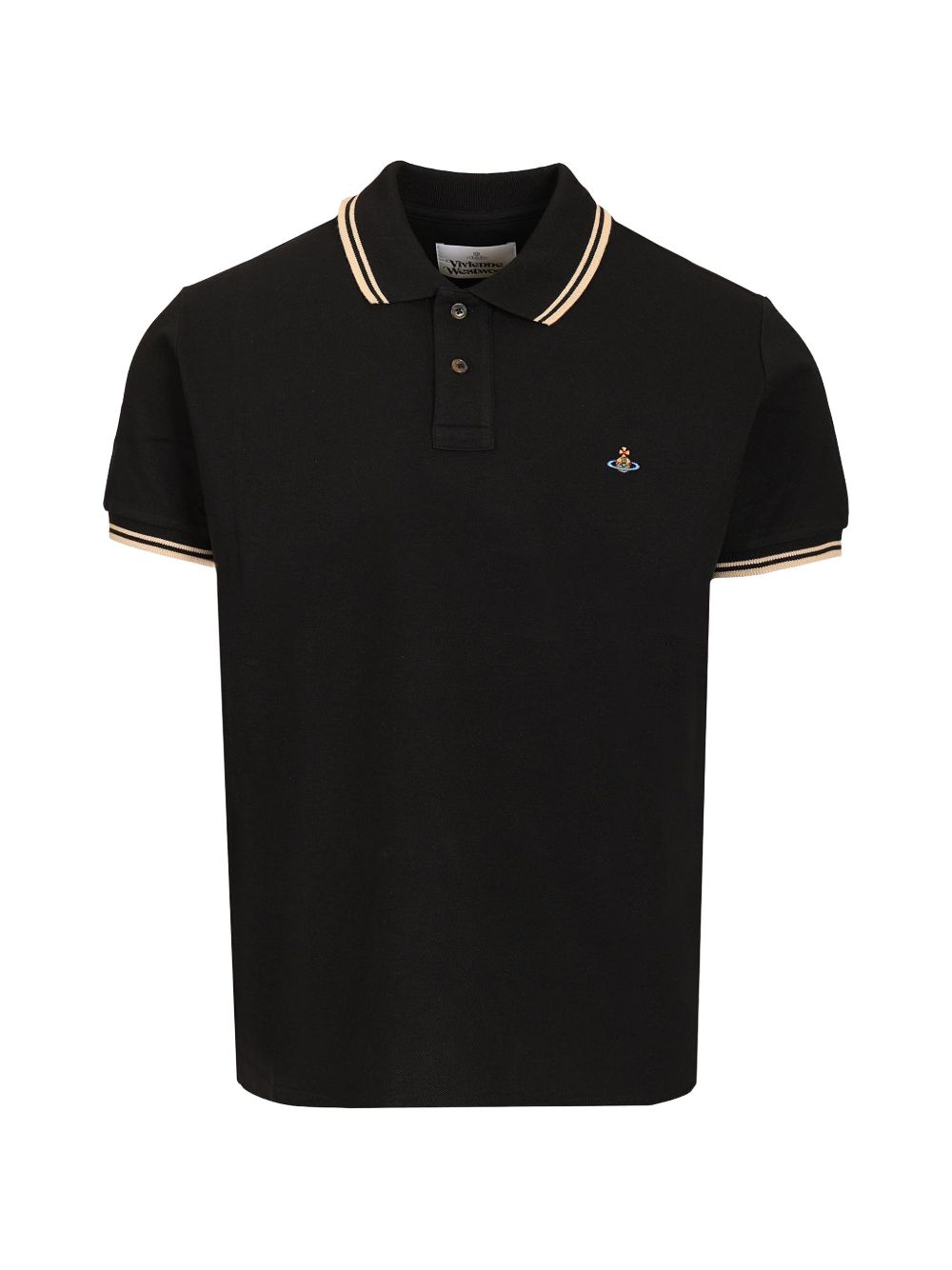Black Short-Sleeve Stripe Accent Polo Shirt – view 1