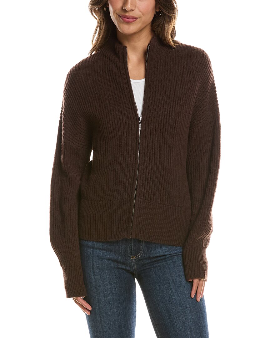 Forte Cashmere Rib Zip Mock Neck 100% Cashmere Cardigan – view 1