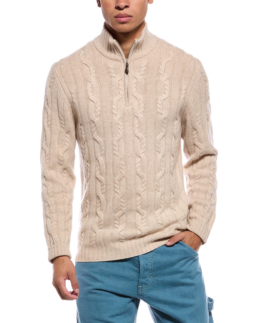 N.PEAL Textured Cable 1/2-Zip 100% Cashmere Mock Neck Sweater – view 1