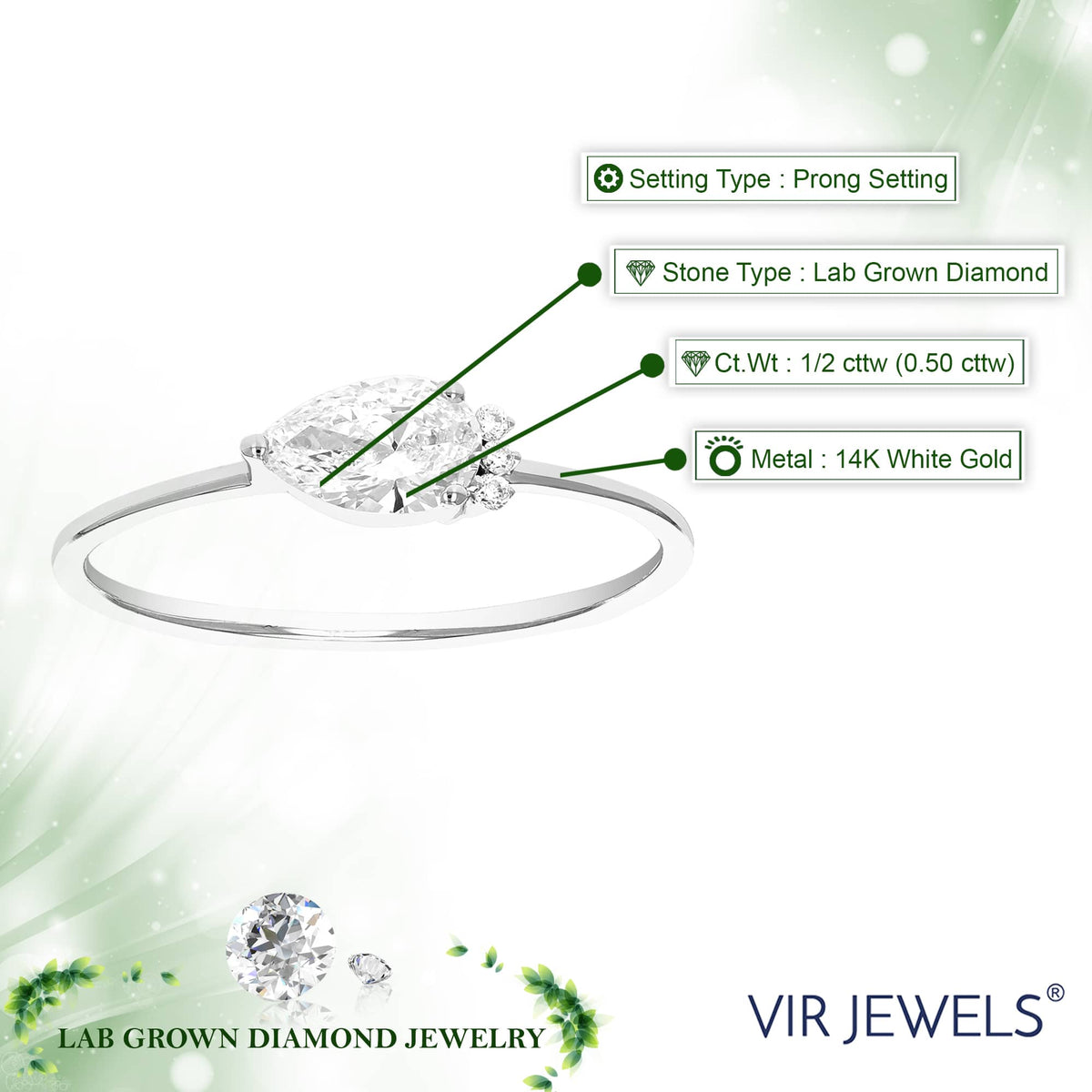 1/2 cttw Pear and Round Lab Grown Diamond Engagement Ring in 14K White Gold For Women – view 5